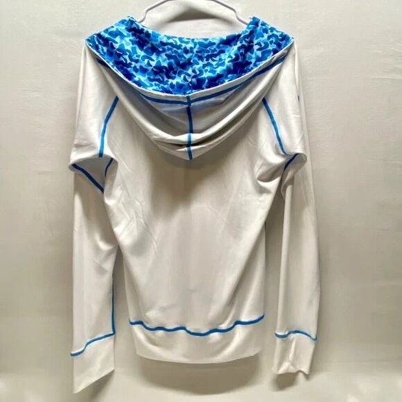 Hawaii Loa Women's Medium Hooded Full Zip White Light Blue UPF 50 Swim NWT - Picture 2 of 10